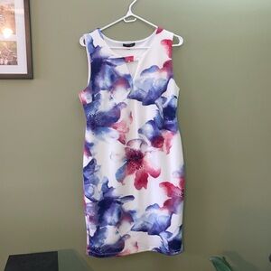 Stork&babe Purple and Blue Sheath Midi Dress with Crew Neck